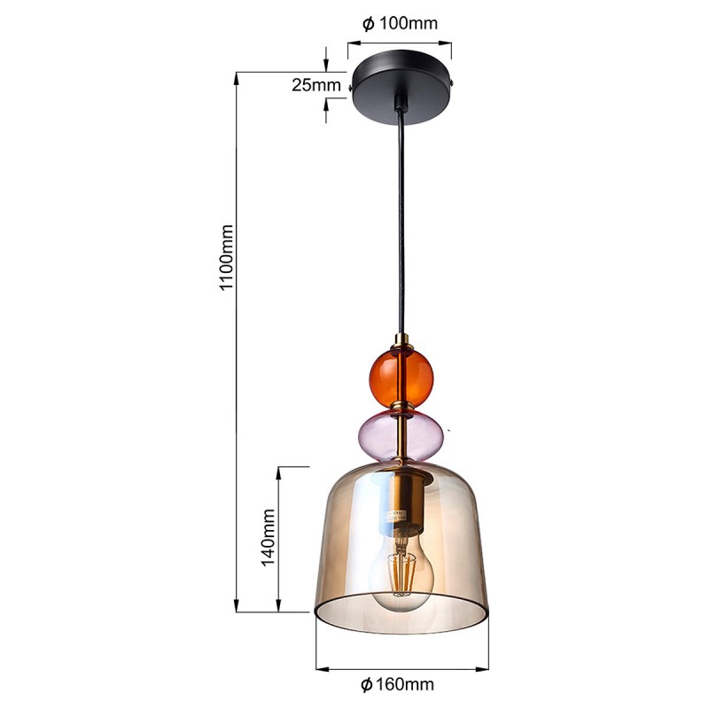 Lampa wisząca Tropea 1xE27 bursztynowa, mała LP-2004/1P S AM Light Prestige