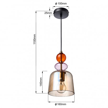 Lampa wisząca Tropea 1xE27 bursztynowa, mała LP-2004/1P S AM Light Prestige
