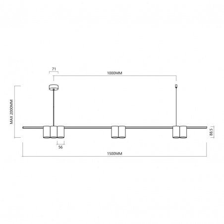 ML0370 Lampa wisząca (listwa) GENESIS BLACK 7xGU10 Milagro