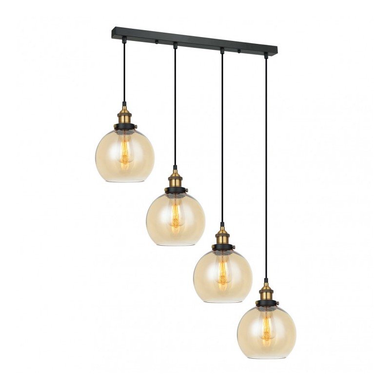 Lampa wisząca Cardena MDM-4330/4 GD+AMB Italux czarny, złoty stal, szkło