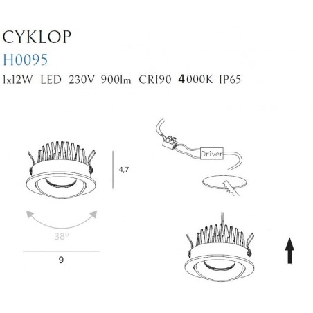 Maxlight H0095 4000K Oprawa Wpustowa Cyklop Czarna IP65 Maxlight