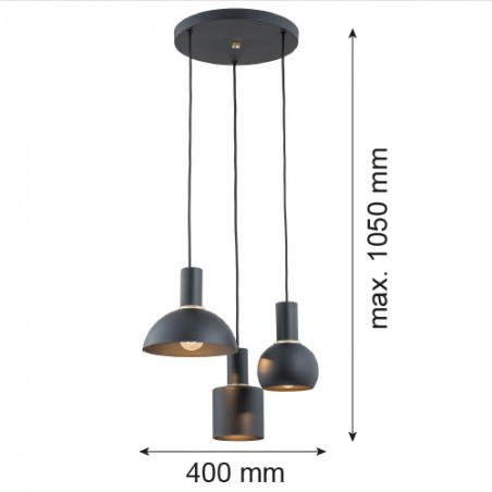 SINES 1472 lampa wisząca 3 pł. na okrągłej podsufitce Argon