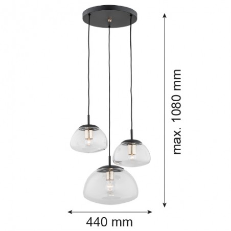 TRINI 1492 lampa wisząca 3 pł. na okrągłej podsufitce Argon