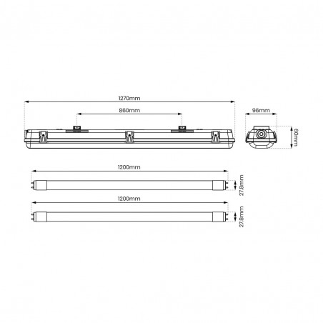 EKH1300 Zestaw Oprawa Hermetyczna 2x120cm + Odbłyśnik Eko-Light